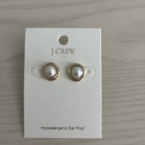 J. Crew Factory Gold and Pearl Round Stud Earrings